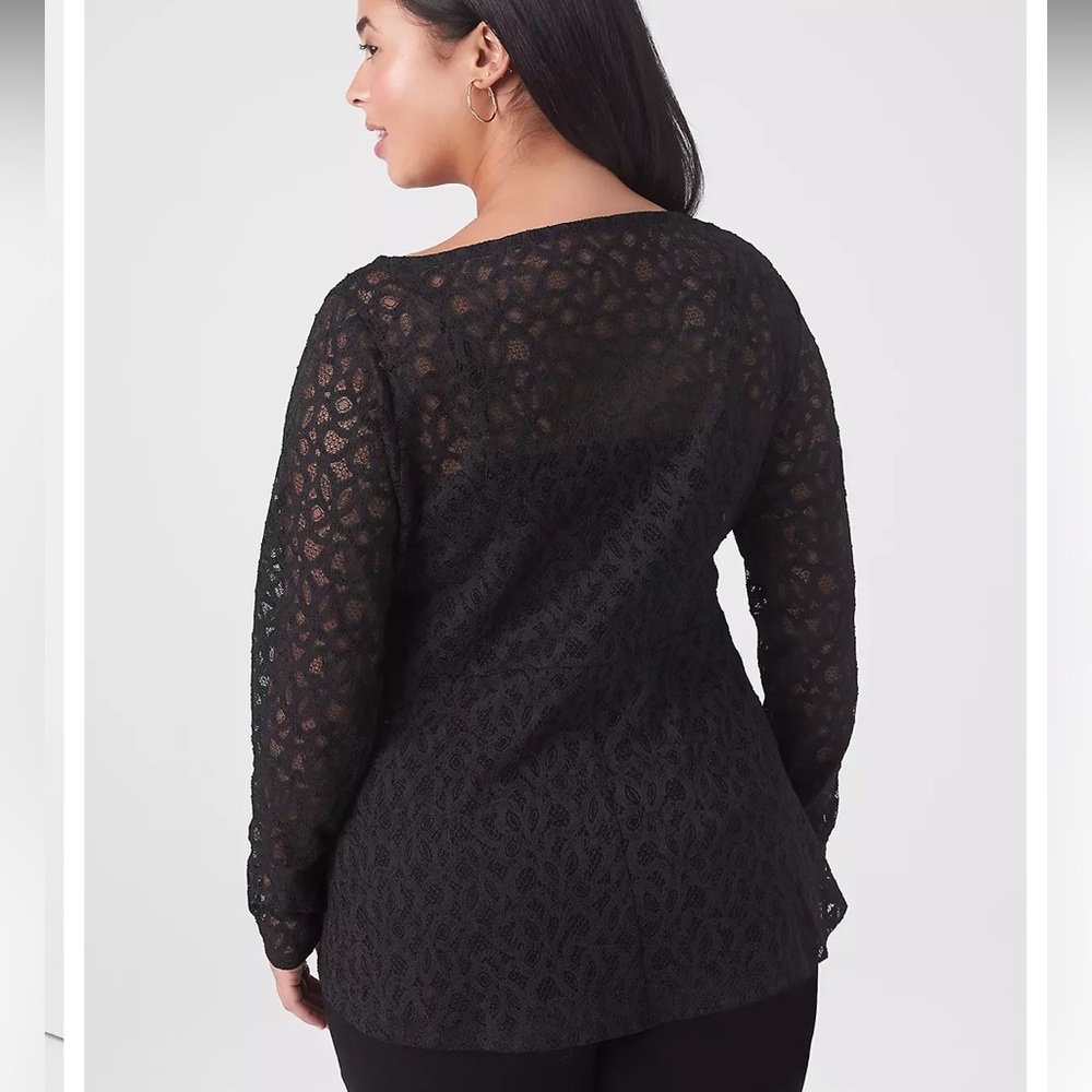 Classic Boatneck Peplum Sheer Lace Top - Picture 3 of 3
